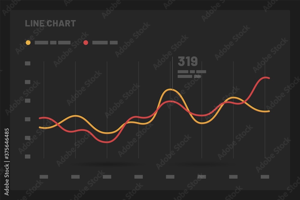 Aufkleber line chart. elements of infographics on a dark background. use in presentation templates, mobile app