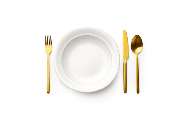 Top view of empty plate isolated on white background