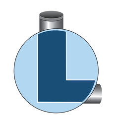 Bend cutaway pipe or pipeline inside under magnifying glass or loupe isolated on white background for design, vector stock illustration with pipe cut as logo or emblem