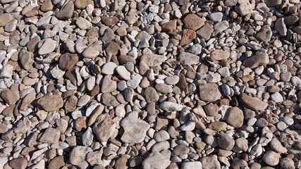 Pebbles and stones in gray tones for backgrounds in a natural environment by the sea.