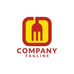 fork in the box logo for restaurant, cafe, bistro or food company