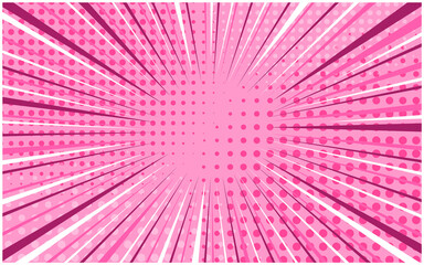 Light candy pink striped retro comic background with dotted halftone corners. Cartoon bright party rose texture with dark and light stripes and dots pattern for comics book, advertising design, poster