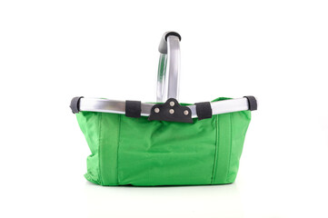 Green fabric or Laundry basket isolated on white background.