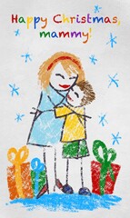 Happy Christmas Mother imitation  children’s drawing