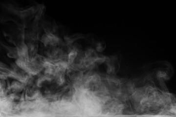 Blur white water vapour on isolated black background. Abstract of steam with copy space. Steam...