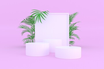 abstract minimalist pink color geometric leaves shape background, mockup for podium display or showcase, 3d rendering. 