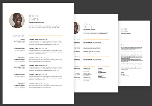 Simple Minimal Contemporary Modern Resume with Orange Stroke Elements