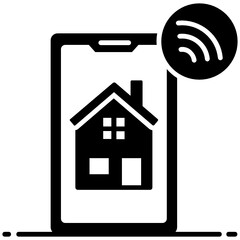 
Smart home, house inside mobile phone with wifi signals icon in flat design.
