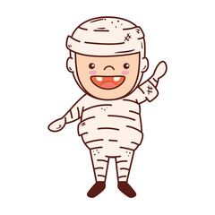 boy disguised of mummy for happy halloween celebration vector illustration design