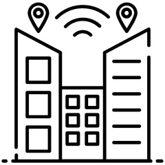 
Wifi signals with building denoting smart city icon
