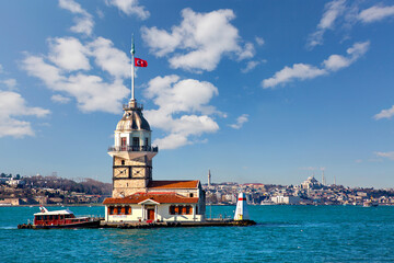 Fototapeta na wymiar Maiden's Tower which was a Byzantine lighthouse on the Bosphorus, Istanbul, Turkey