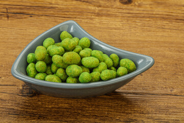 Spicy wasabi peanuts in the bowl