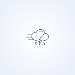 Windy, thunderstorm and rainy, vector best gray line icon
