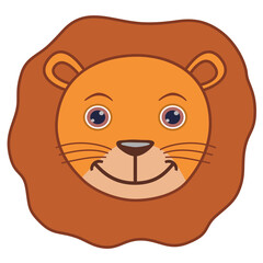 Cute cartoon male lion face vector. A hand drawn design on isolated white background.