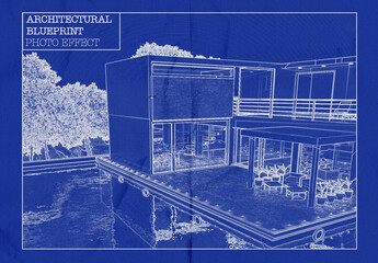 Architectural Blueprint Photo Effect Mockup