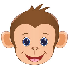 Cute cartoon smiling monkey face vector. A hand drawn design on isolated white background.