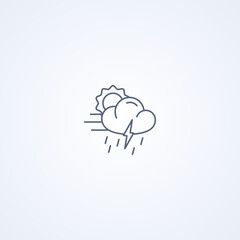 Cloudy, thunderstorm, rain and wind, vector best gray line icon