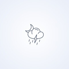 Partly cloudy night thunderstorm and downpour, vector best gray line icon