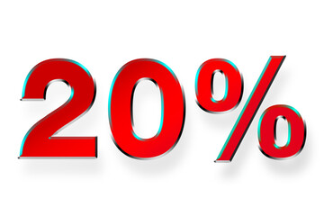 Red 3D price tag with outstanding color with 20% discount.