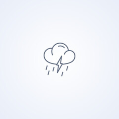 Rain and thunder, vector best gray line icon