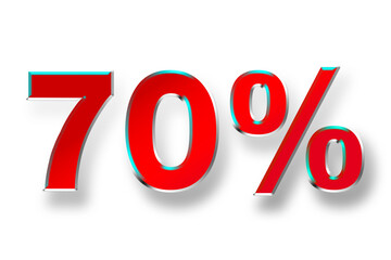 Red 3D price tag with outstanding color with 70% discount.