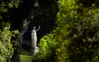 Tuscany, Florence, a glimpes of the Boboli Gardens, Marcus Aurelius statue, unesco site in Tuscany