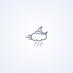 Partly cloudy at night, strong wind and rain, vector best gray line icon