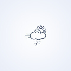 Partly cloudy, strong wind and snow, vector best gray line icon on white background, EPS 10