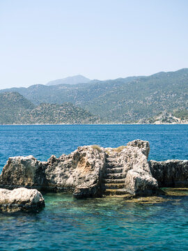 Staircase from underwater ruins at Simena, Turkey