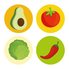 fresh and healthy vegetables on round frames vector illustration design