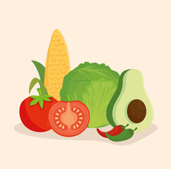 set of fresh and healthy vegetables vector illustration design
