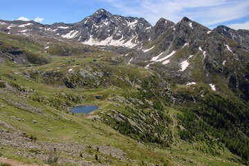 Lakes lying up in the mountains in the Chisone valley.
