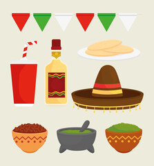 set of delicious ingredients for prepare food mexican vector illustration design
