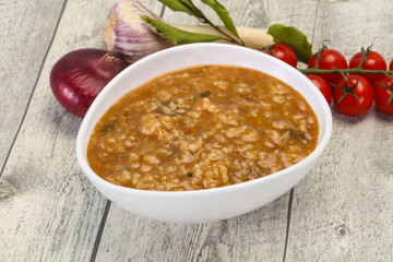 Caucasian Kharcho soup with beef meat