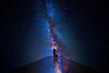 Man walking through the universe