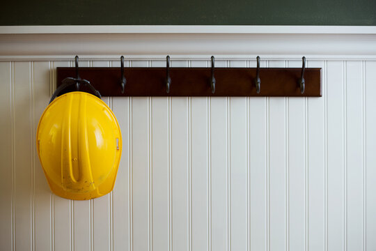Construction Hard Hat On Rack