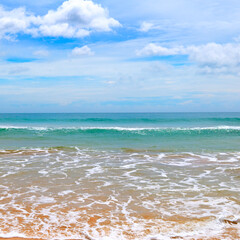 Fototapeta na wymiar Summer beach background. Sand and sea and sky