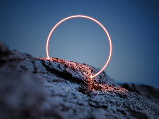Luminous circle. Synth wave, retro wave, vaporwave futuristic aesthetics. Glowing neon style....