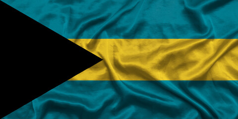 Bahamas national flag background with fabric texture. Flag of Bahamas waving in the wind. 3D illustration