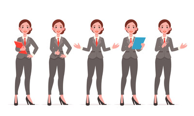 Fototapeta na wymiar Businesswoman character. Different poses set. Vector illustration