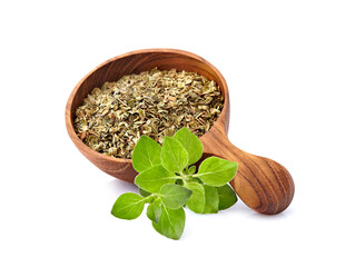 Oregano or marjoram leaves isolated on white background. Oregano fresh and dry.