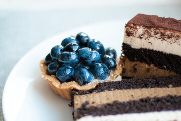 chocolate cake with berries, blueberry