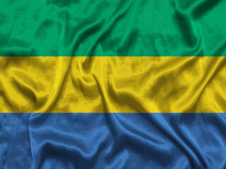 Gabon national flag background with fabric texture. Flag of Antigua and Barbuda waving in the wind. 3D illustration