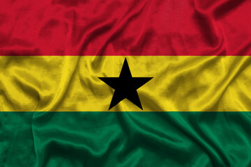 Ghana national flag background with fabric texture. Flag of Ghana waving in the wind. 3D illustration