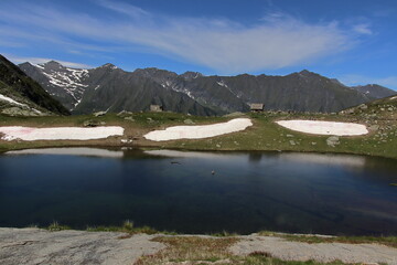 Fototapeta na wymiar Lakes lying up in the mountains in the Chisone valley.