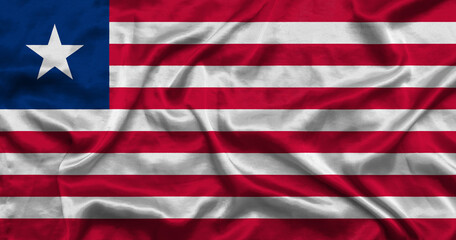 Liberia national flag background with fabric texture. Flag of Liberia waving in the wind. 3D illustration