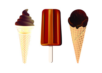 Vector illustration of different chocolate ice cream. 