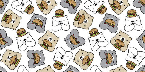 Bear seamless pattern polar bear vector hamburger cartoon scarf isolated repeat wallpaper tile background doodle illustration design
