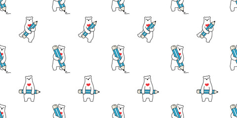 Bear seamless pattern vector polar bear pencil heart valentine scarf isolated cartoon repeat wallpaper tile background illustration animal design