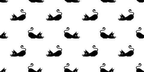 cat seamless pattern Halloween kitten vector calico cartoon scarf isolated repeat wallpaper tile background character doodle illustration design